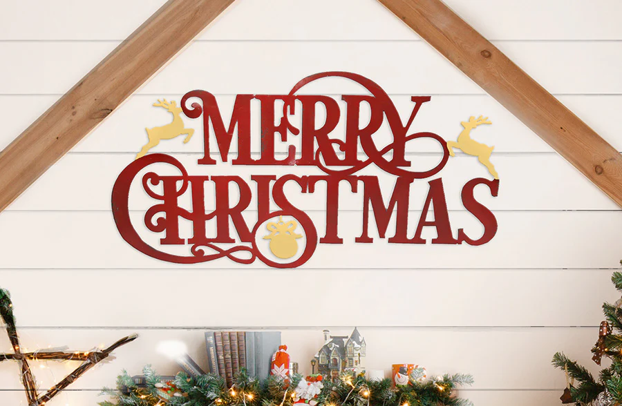 HUGE Red Metal Merry Christmas Sign