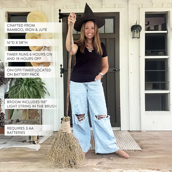 Rustic Bamboo Lit Broom with Timer