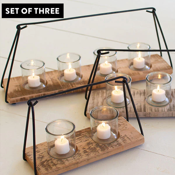 Wood and Metal Candle Trays, Set of 3