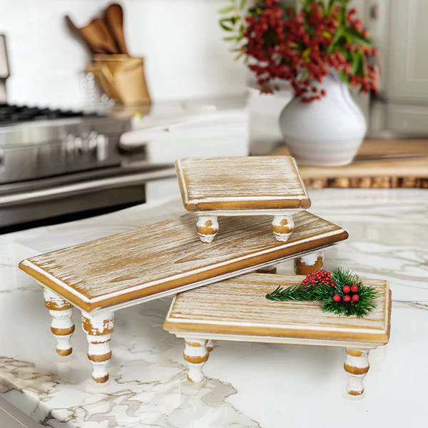 Vintage Inspired Tabletop Wood Risers, Set of 3
