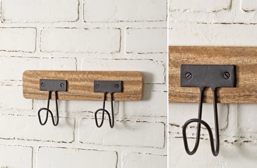 Double Hook Wooden Wall Rack