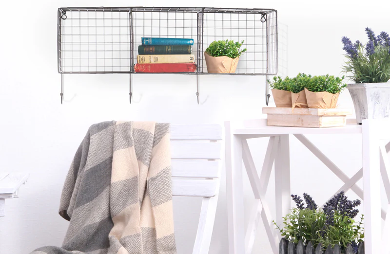 Metal Wire Wall Shelf with Hooks