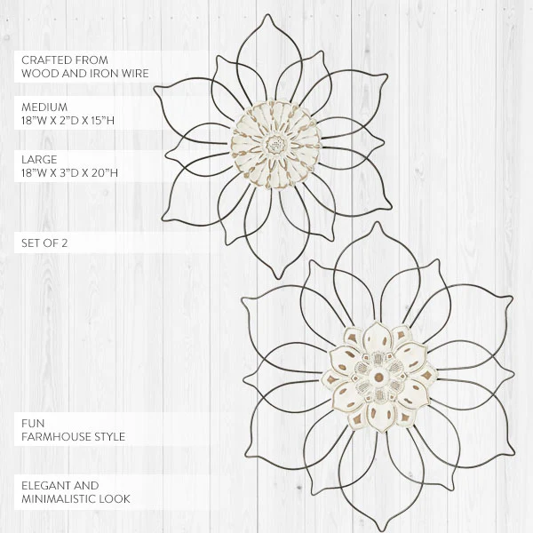 Wire Framed Flower Wall Decor, Set of 2