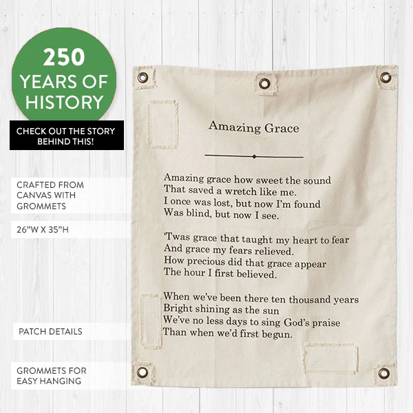 35 Inch LARGE Handsewn Feedsack Amazing Grace Wall Art