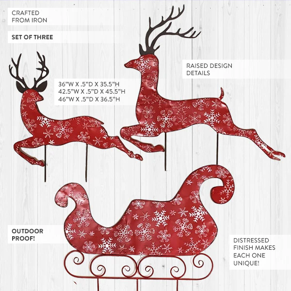 Santa Sleigh Silhouette Yard Stakes, Set of 3