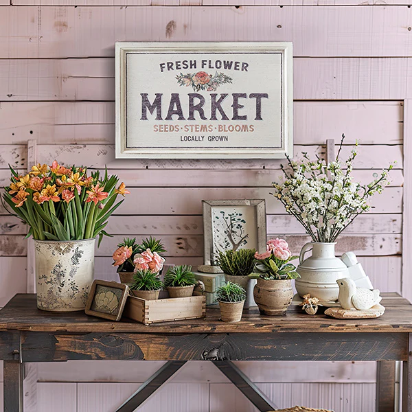 Fresh Flower Market Framed Wooden Sign