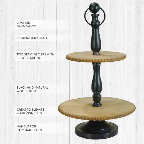 Beaded Edge Wood and Iron Two Tier Tray