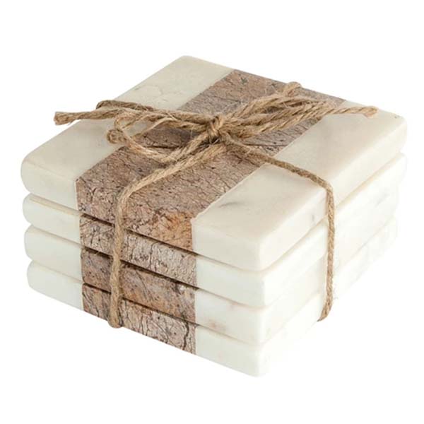 Square Marble Coasters with Jute String, Set of 4