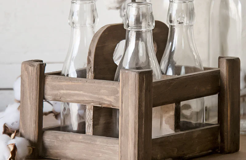 Wooden Crate With Milk Bottles