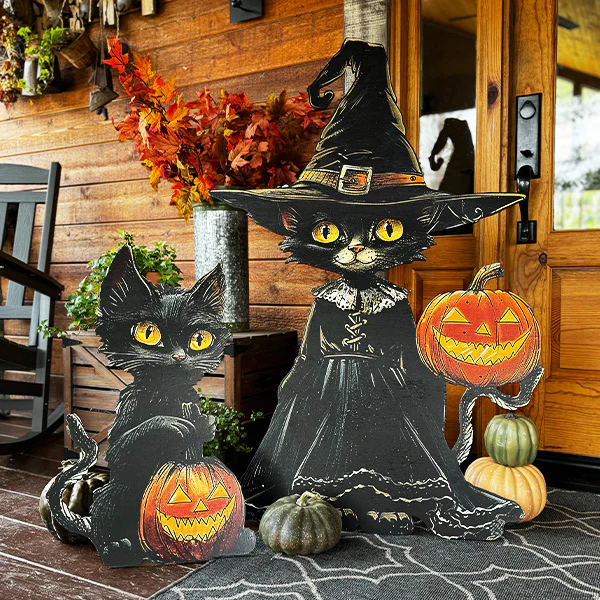 Indoor/Outdoor Cat Witch Cutout, Set of Two | Spooky Season Collection