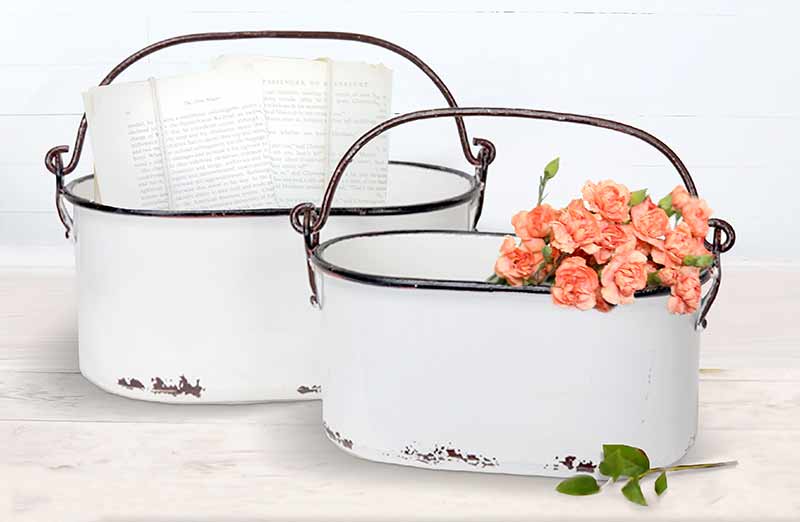 Rustic Enamel Planters  Set of 2