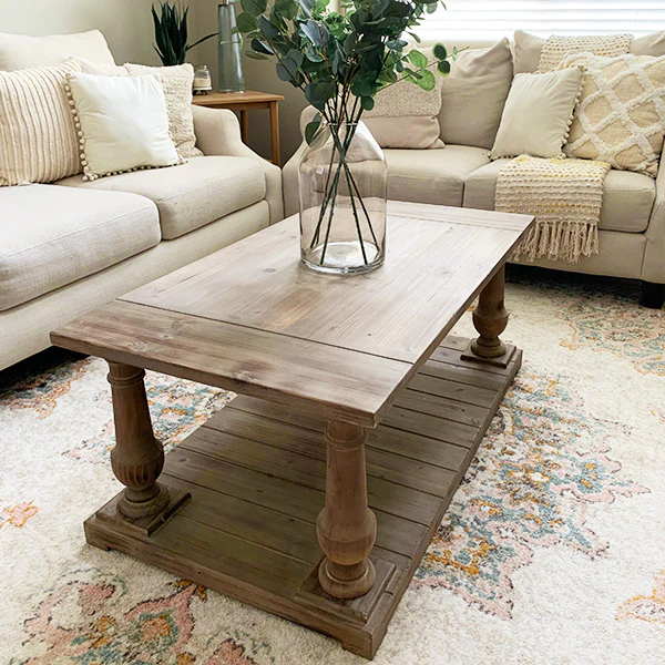 Rustic Turned Wood Coffee Table