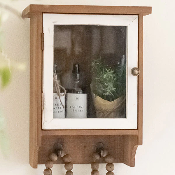 Two-Toned Wall Storage Cabinet with Hooks
