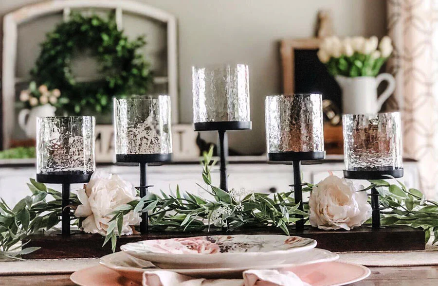 Wooden and Metal Staggered Candelabra