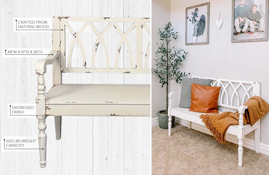 White Wooden Cross Back Bench