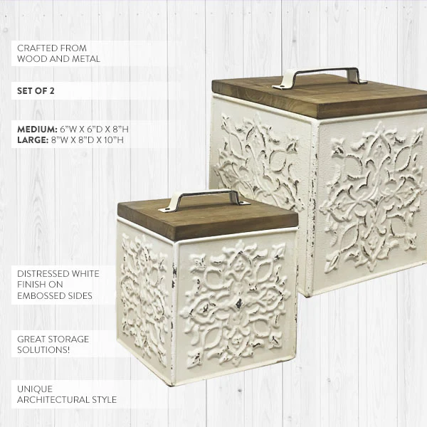 LARGE Ornate Medallion Canisters, Set of 2