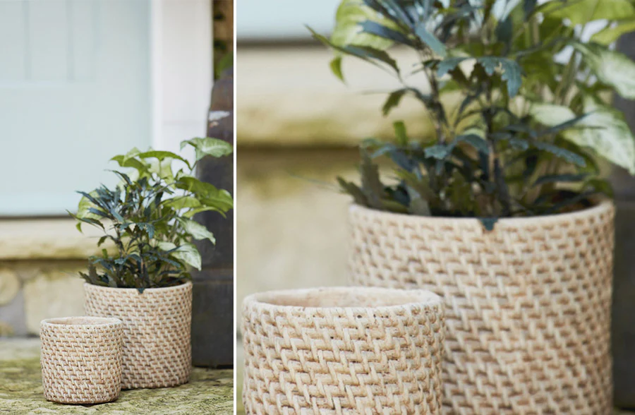 Woven Textured Cement Planters, Set of 2