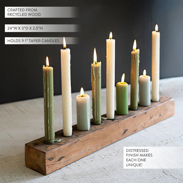 Recycled Wood Nine Taper Candle Holder