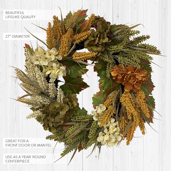 Faux Wheat and Hydrangea Wreath