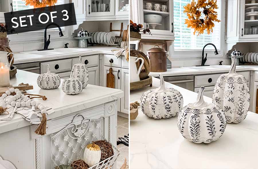 Hand Painted Ornate Pumpkins, Set of 3