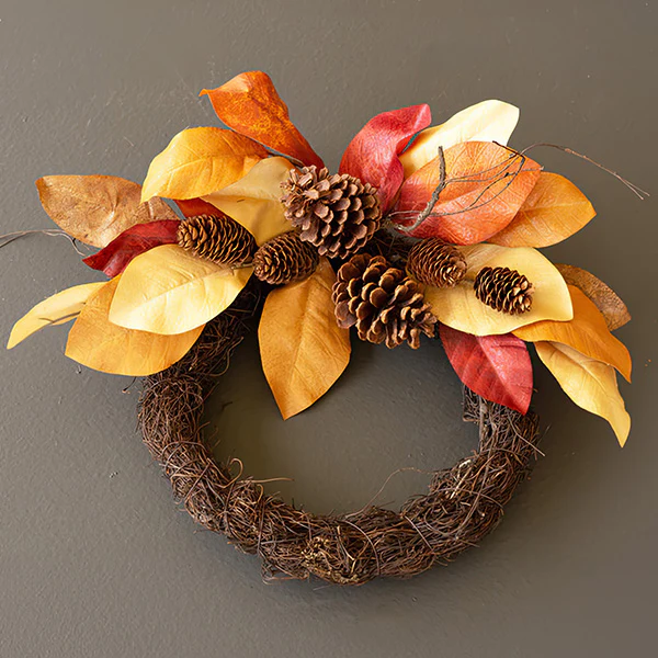 Faux Dried Magnolia and Pine Cones Wreath, Set of 2