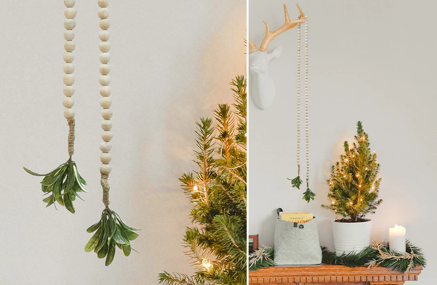72 Wooden Bead Garland with Faux Leaves