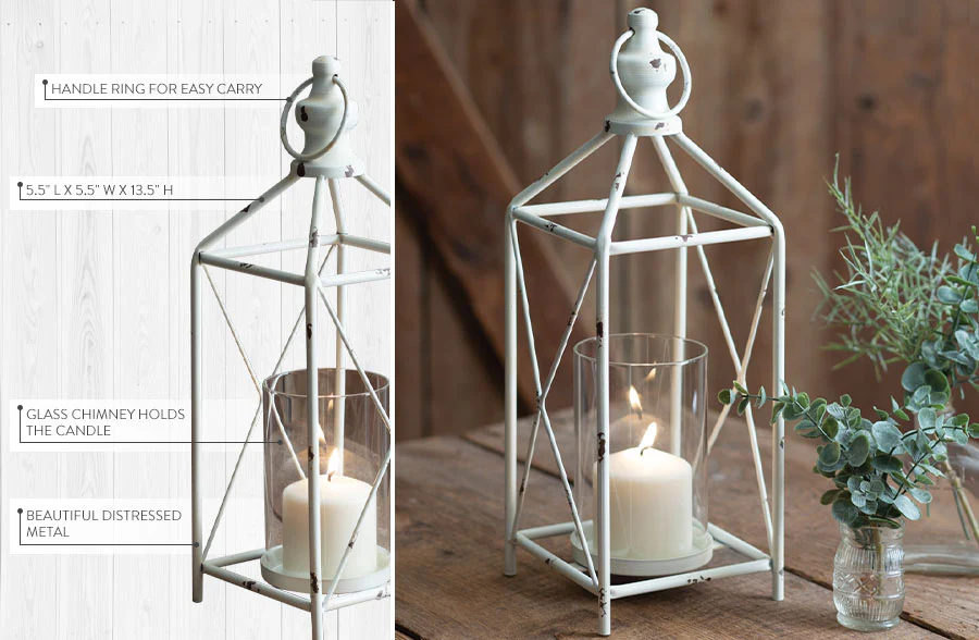 Chippy White Framed Lantern