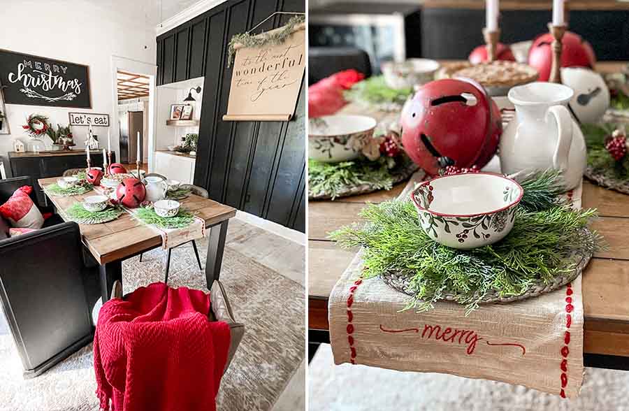 Red Trim Cotton Christmas Table Runner
