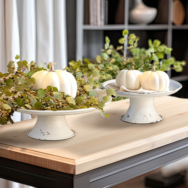 Chippy White Metal Pedestals, Set of 2