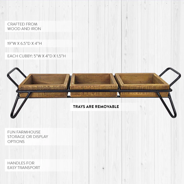 Artisanal Wood Serving Tray with Three Removable Cubbies