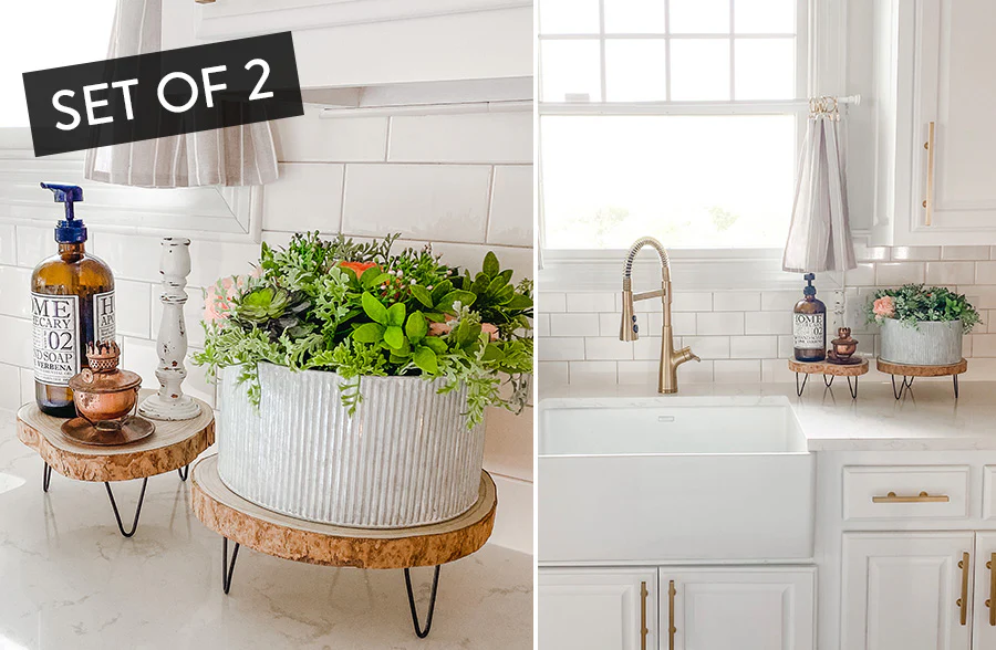 Paulownia Wood Pedestal Risers, Set of 2