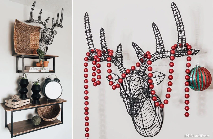 Metal Wire Framed Reindeer Wall Mount
