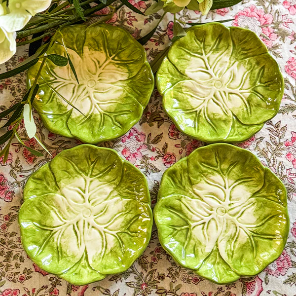 Green Cabbageware Appetizer Plates, Set of Four