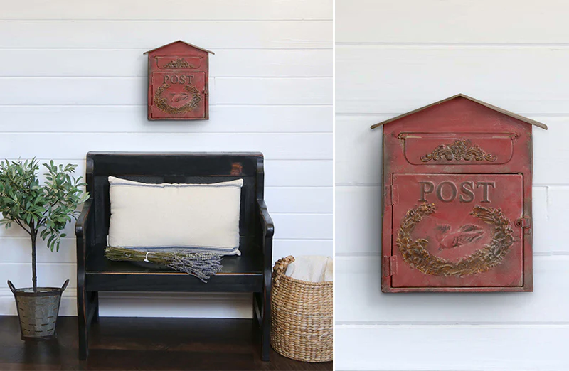 Red Embossed Metal Post Box