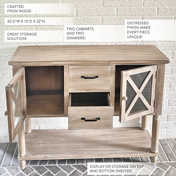 Wooden Cross Front Sideboard Cabinet