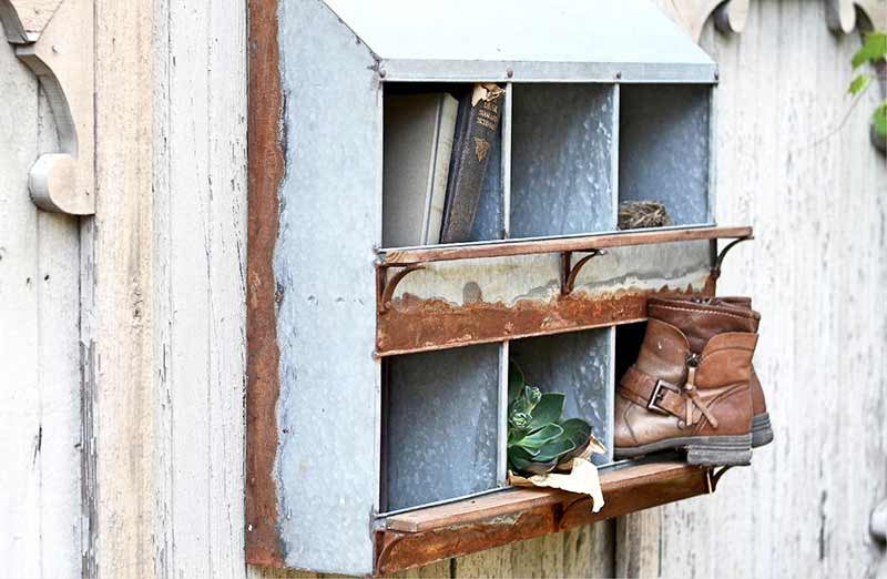 Aged Galvanized Metal Wall Cubby