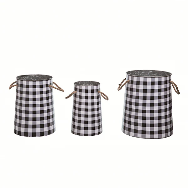 Metal Nesting Buffalo Check Buckets, Set of 3