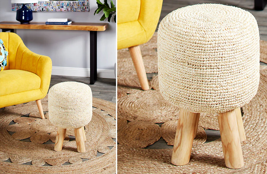 Woven Seagrass Teak Wood Stool