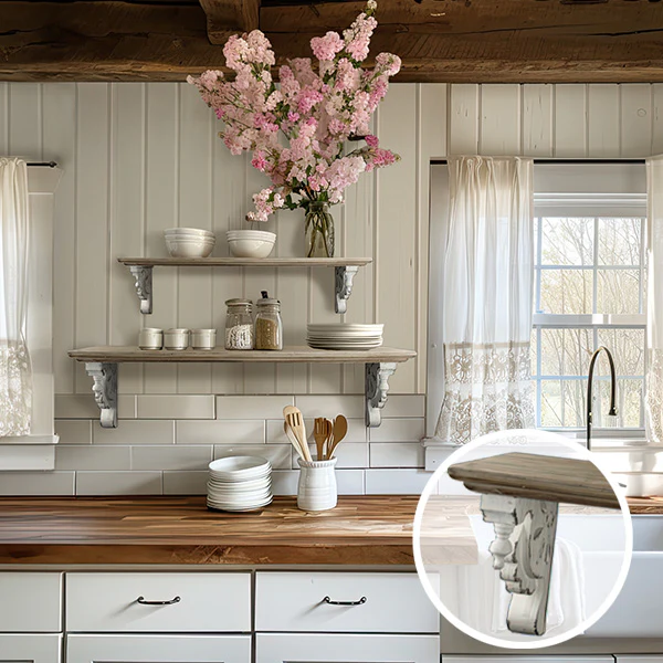 Distressed Corbel Wooden Wall Shelf, Set of 2