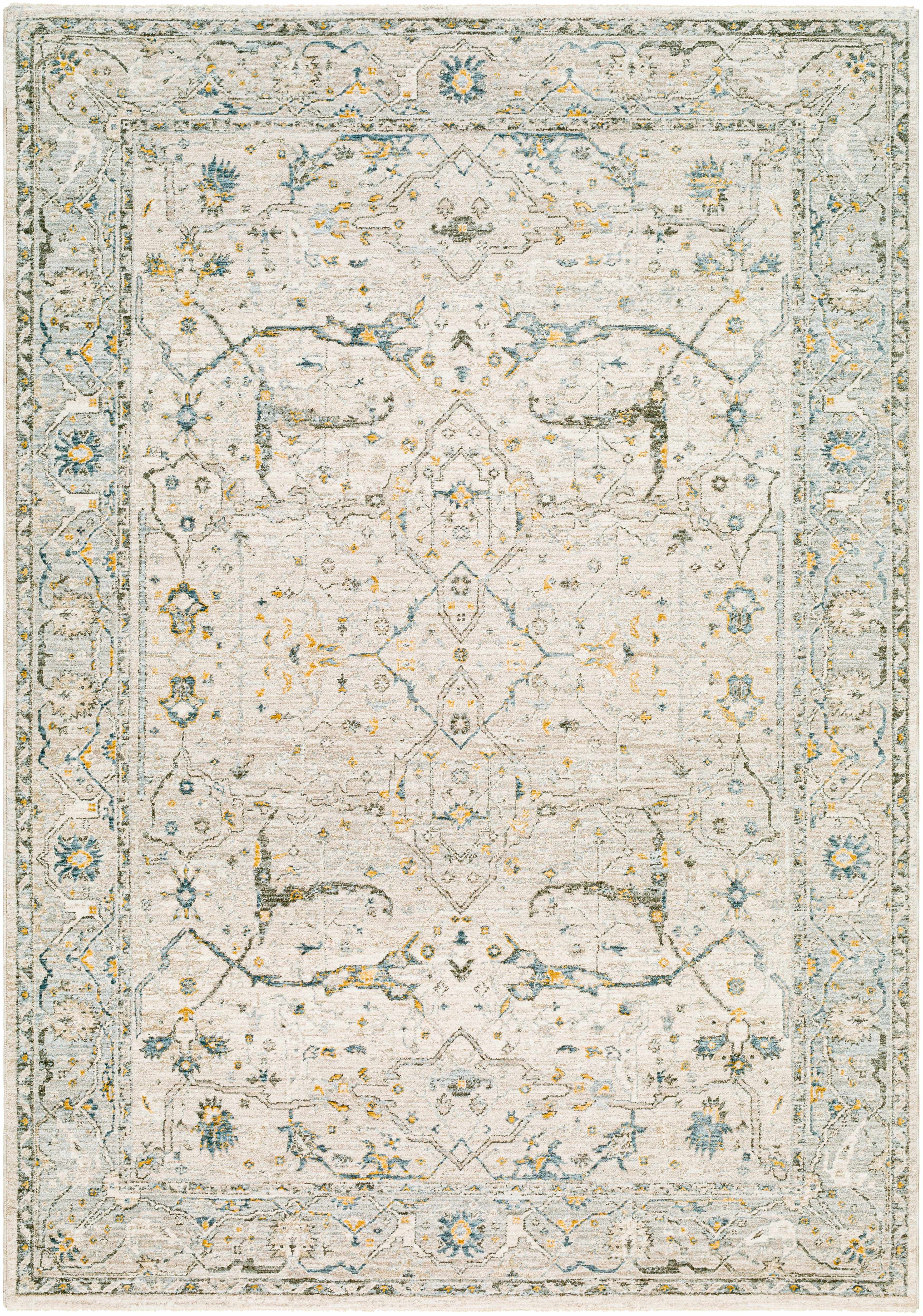 Taupe and Teal Motif Area Rug