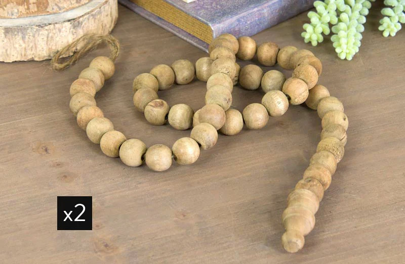 Farmhouse Wood Bead Garland  Set of 2