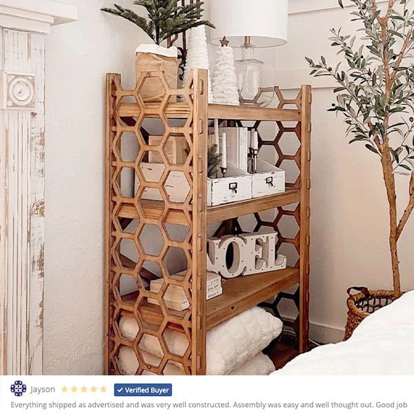 Large Natural Wooden Geometric Bookshelf