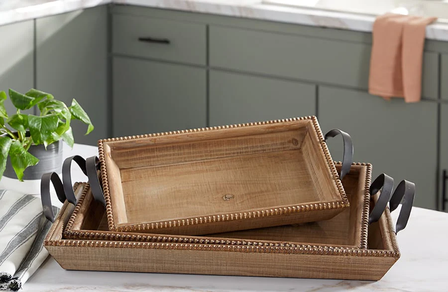 Beaded Edge Wooden Nesting Trays, Set of 3