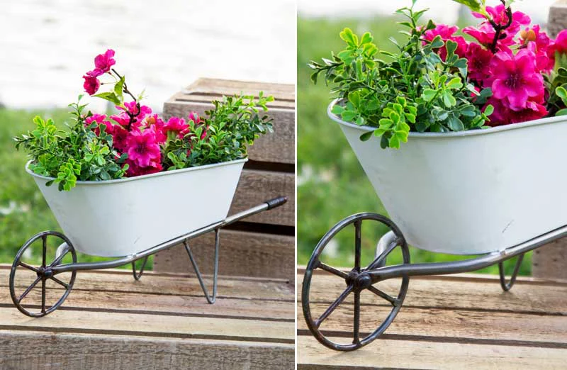 Enamel Tabletop Wheelbarrow Decor