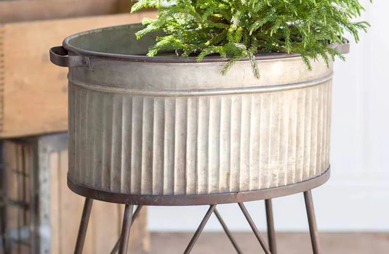 Galvanized Metal Rolling Wash Bin