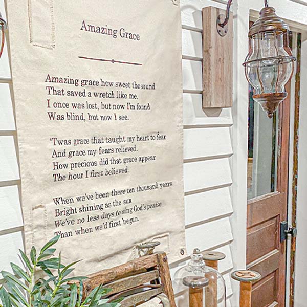 35 Inch LARGE Handsewn Feedsack Amazing Grace Wall Art