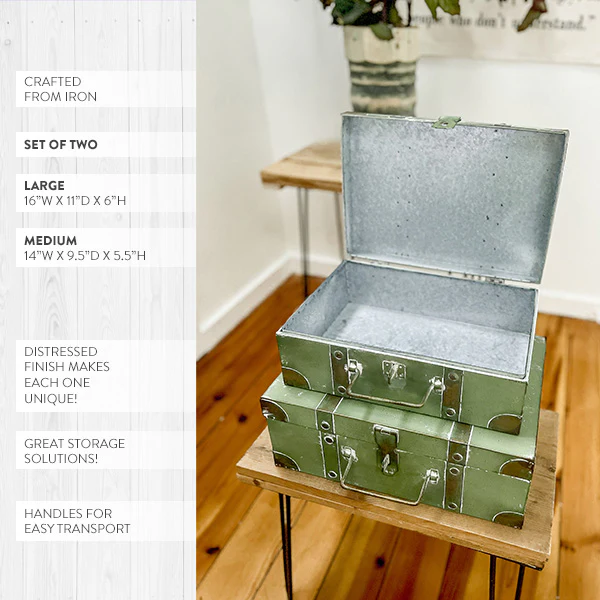 Vintage Suitcases Storage Trunks, Set of 2