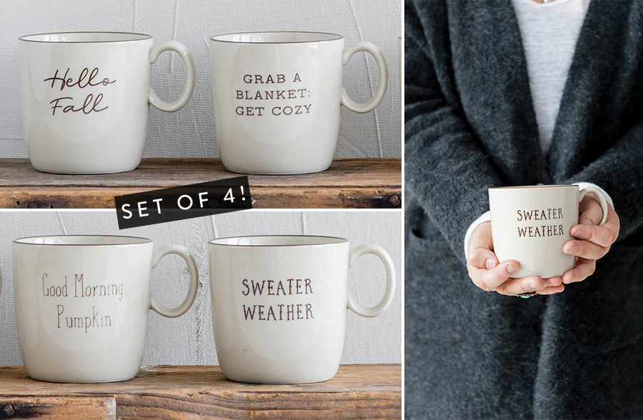 Seasonal Stoneware Mugs, Set of 4 Styles
