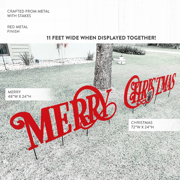 11 FEET WIDE! Merry Christmas Yard Stakes