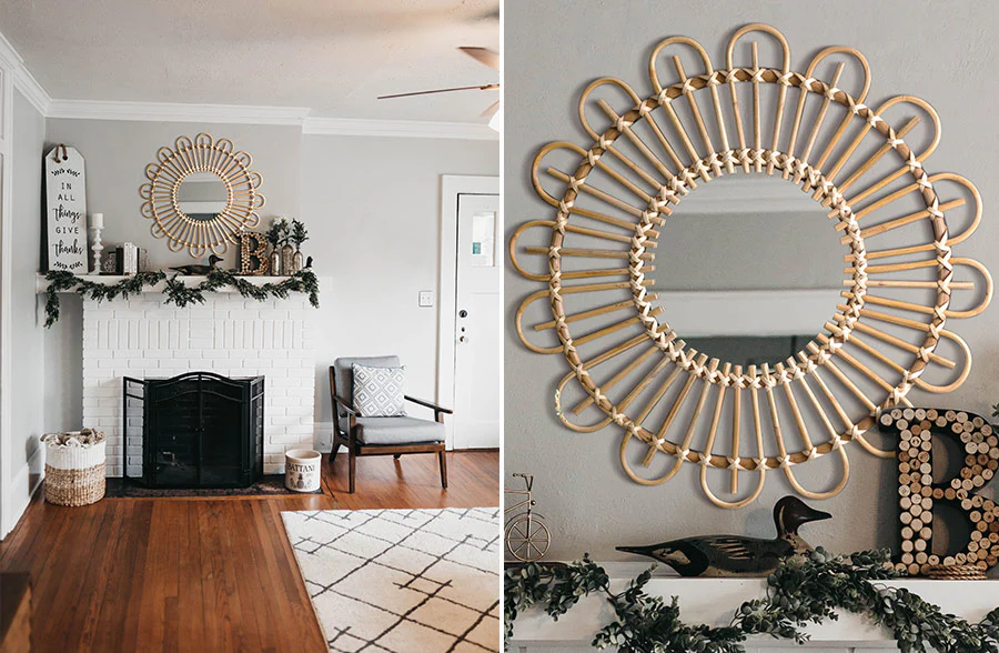 Woven Scalloped Rattan Mirror